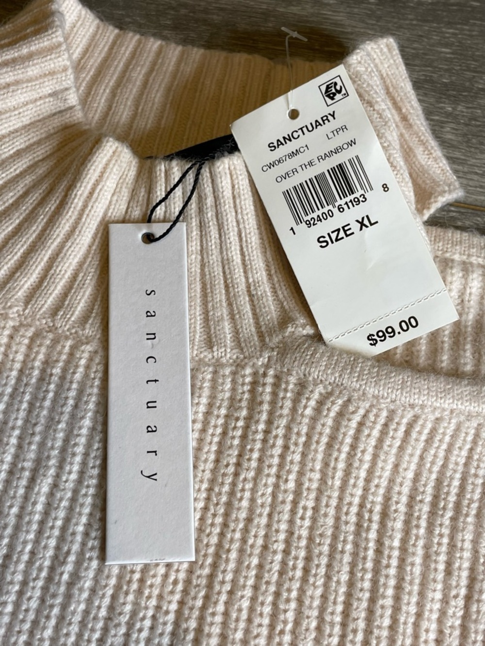 Sanctuary Women's Light Pink Ribbed Mock Neck- Ballon Sleeve Sweater - Picture 3 of 3